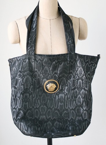Gianni Versace Medusa Python Embossed Leather Large Tote Shoulder Bag
