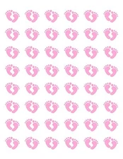 48 PINK BABY FEET FOOTPRINTS ENVELOPE SEALS LABELS STICKERS 1.2" ROUND