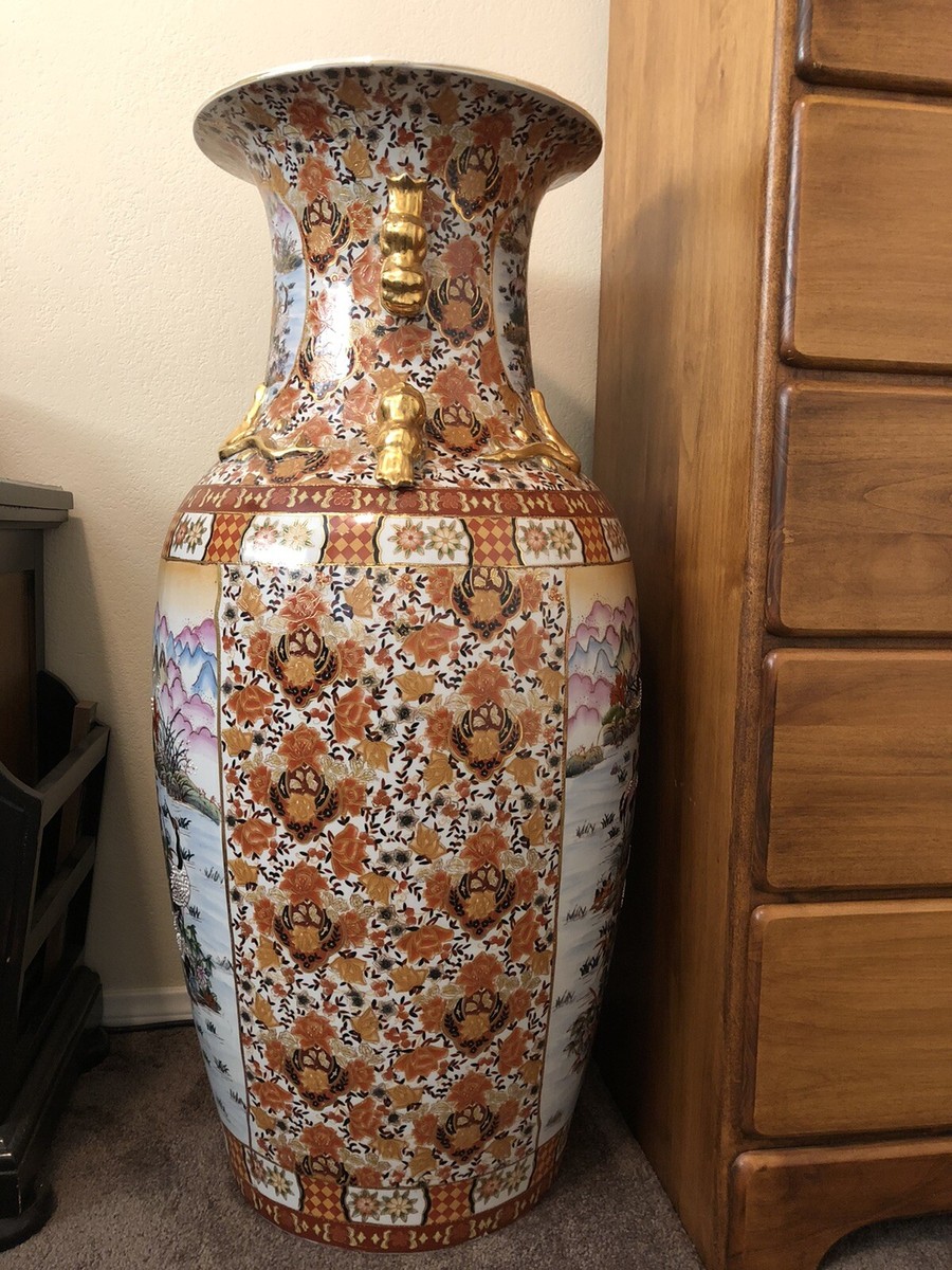 Large Oriental Floor Vases Large 24 Inch Tall Rose Medallion Chinese