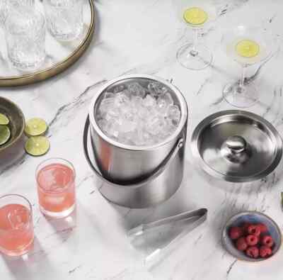 Eiskübel doppelwandig 2,8 Liter Edelstahl 4-teiliges Set Eimer und Zange