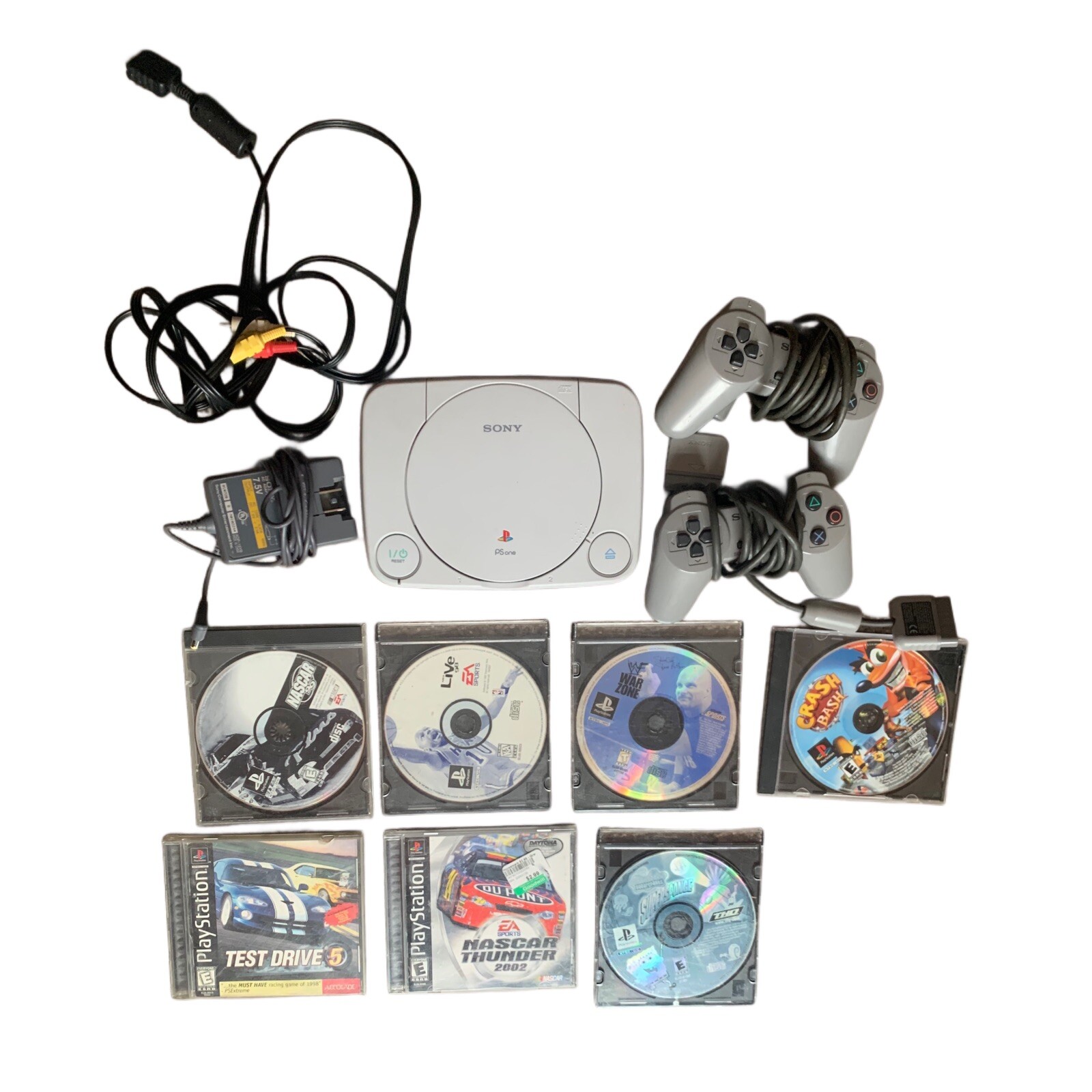 PsOne Console Bundle with 2 Controllers & Games Tested and Working