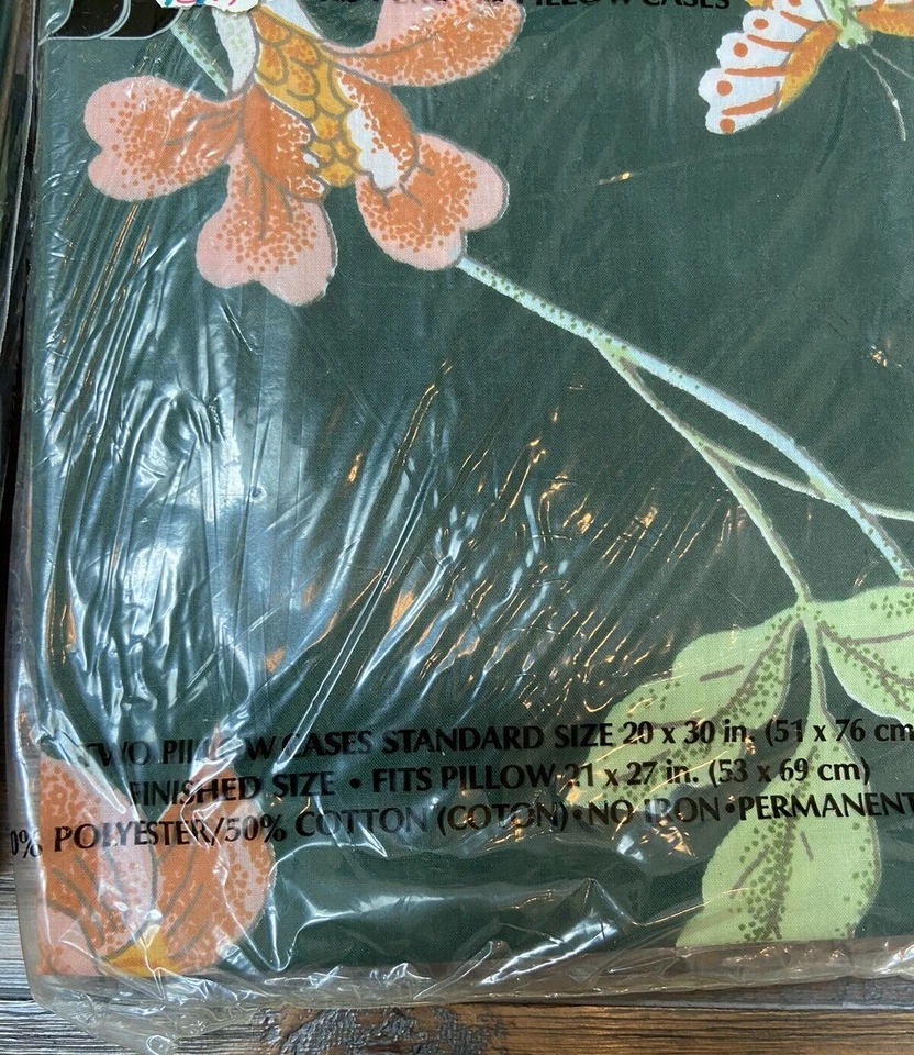 4 VTG Fieldcrest  Percale Pillowcases Standard 20x30 Floral Green New - Image 4 of 4