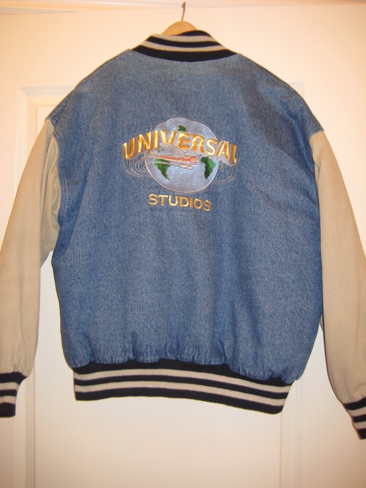 Rare Vintage Universal Studios Denim Varsity Jacket … Gem