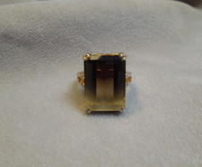 Vintage Sterling Silver Gold Wash Rectangular Shaded Smokey Quartz Ring Size 7