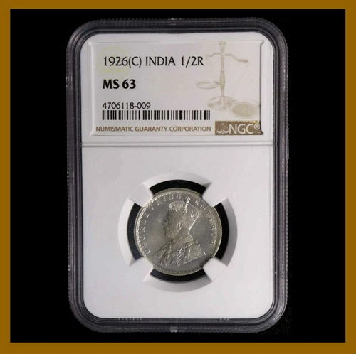 British India 1/2 Rupee, 1926 (C) Calcutta NGC MS 63 King George V 4706118-009