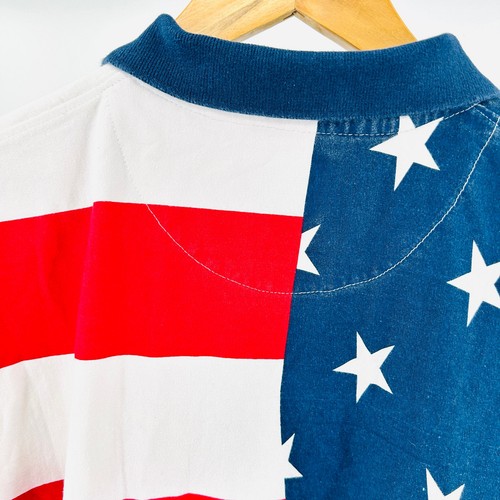 Vintage 90s Cotton Traders Sport Cotton Red White Blue Americana Flag Polo Shirt - Picture 7 of 9