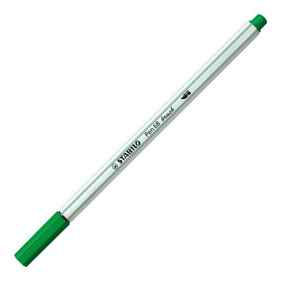 Premium Fibre-Tip Pen with Brush Tip - STABILO Pen 68 brush - Pack of 1 - Green