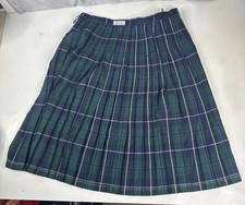BLARNEY Wool Tartan Plaid Wool Kilt Pleated Skirt Womens 12 Ireland Blue Green