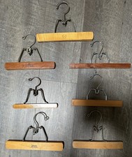 Lot of 7 Vintage Wood Wooden Pants / Skirt Hangers with Metal Clamps