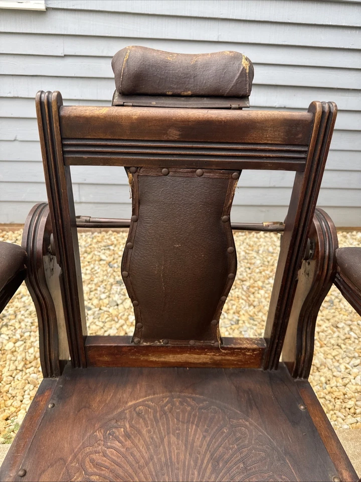 ✨(solo recogida) Silla de peluquero de haya ajustable eduardiana antigua de 1900 madera marrón✨ Foto 4 de 4