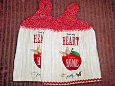 2 CROCHET TOP FALL "FROM MY HEART TO YOUR HOME" DESIGN HANGING KITCHEN TOWELS