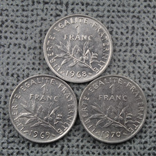 France 1 Franc x3 1968 1969 1970 La Semeuse The Sower 5th Republic Nickel ø 24mm