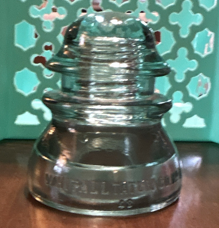 Whitall Tatum Co. Inc. Aqua Glass Insulator Embossed "MADE IN U.S.A."