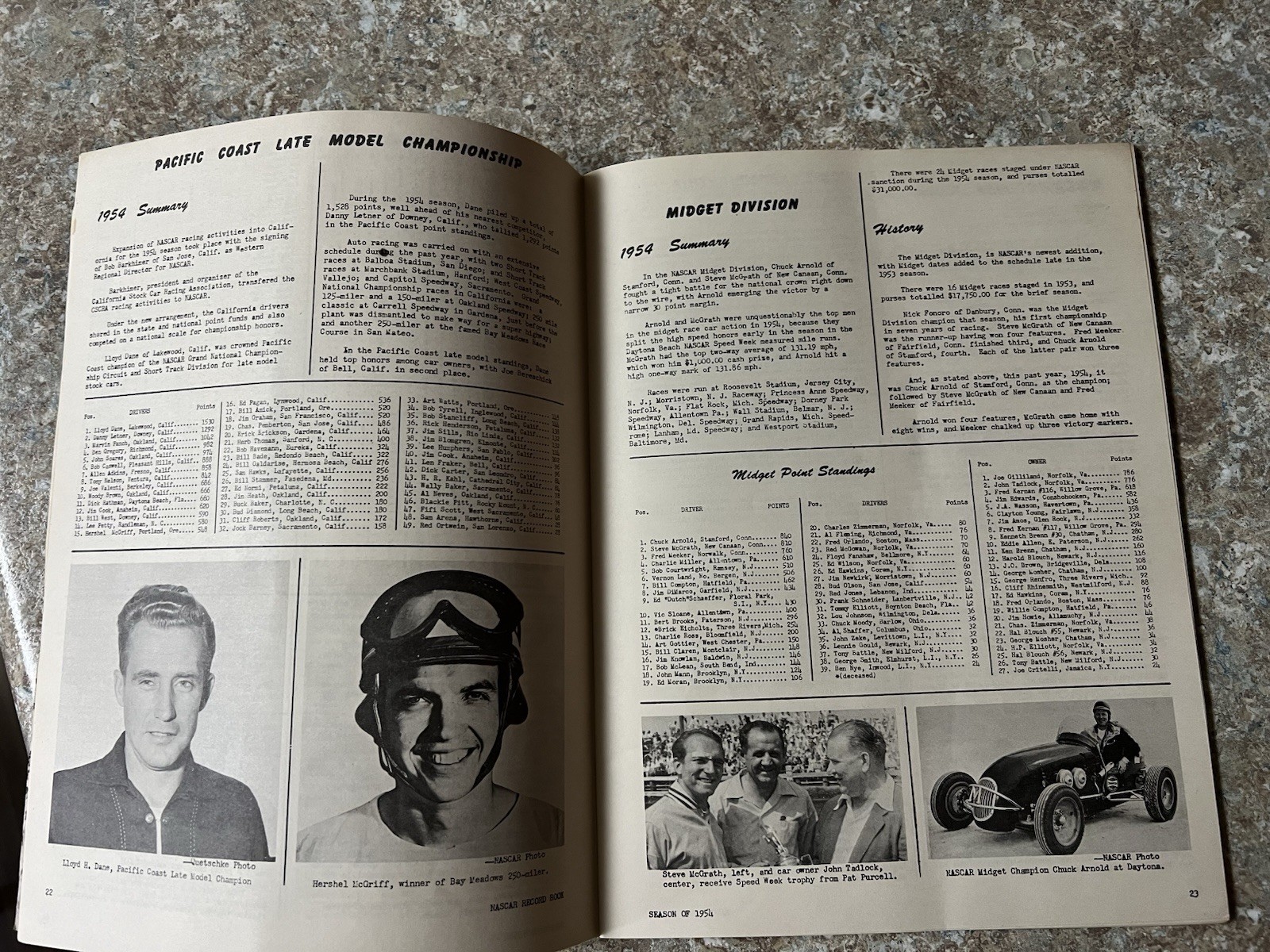 1955 NASCAR Record/Year Book, Press Reference Data From 1954 Season
