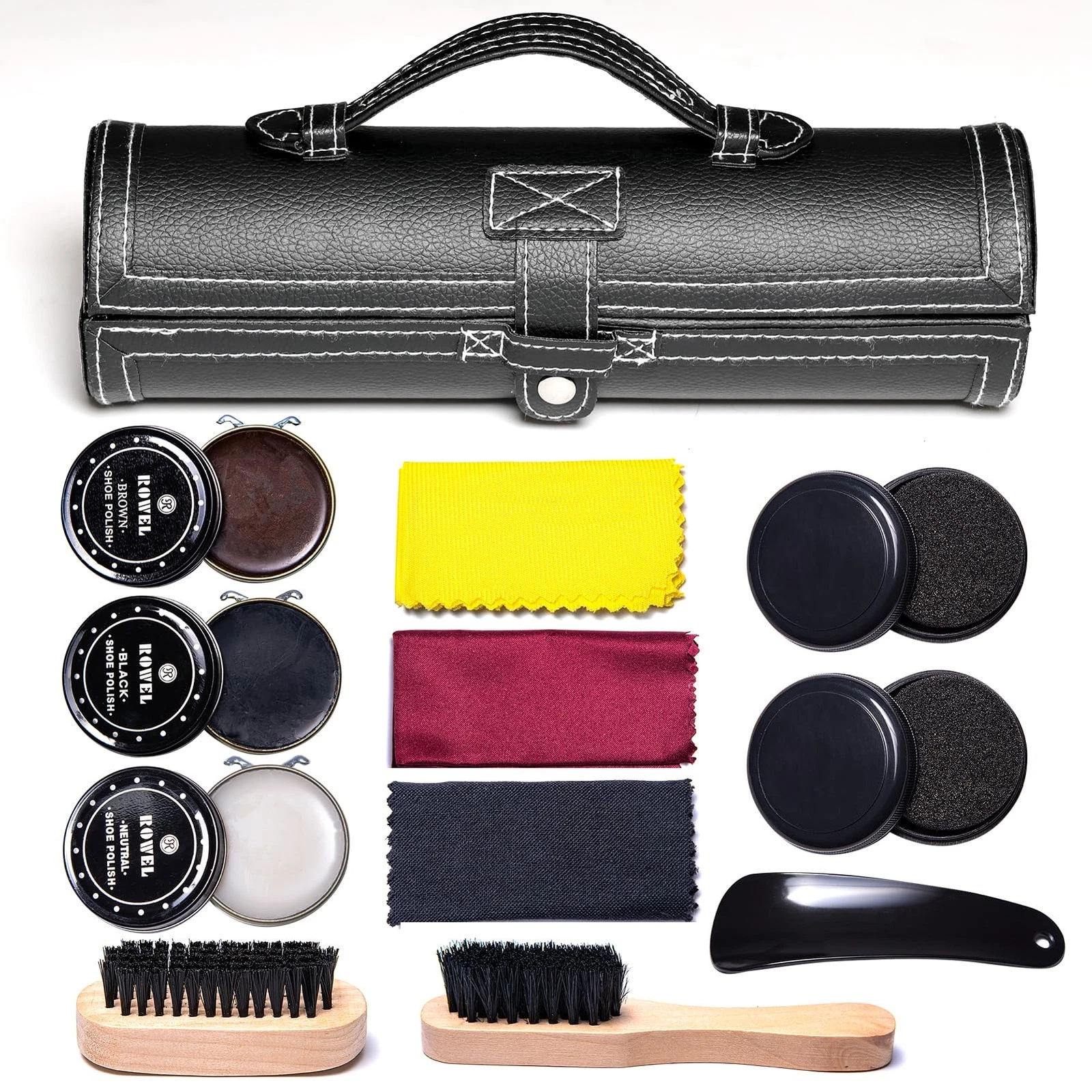 YUET 12PC Shoe Shine Kit Leather Boot Polish One Size, Lichee Black