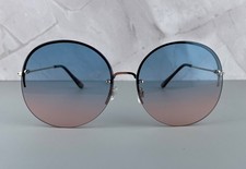 Retro Rimless Round Sunglasses with Two-Tone Blue and Pink Lenses