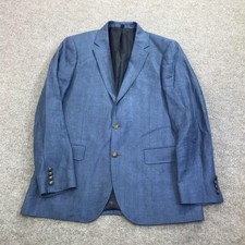 J Crew Thompson Blazer Mens 40R Blue Linen Herringbone Two Button Sport Coat