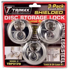 Trimax TRP3170 Round Stainless Steel Padlocks, 70mm, 3-Pack
