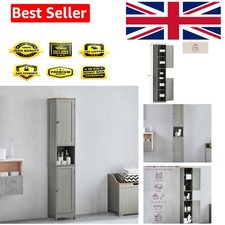 Image of Priano Bathroom Cabinet Storage Cupboard Grey & Oak, 2 Door Tallboy, 170cm