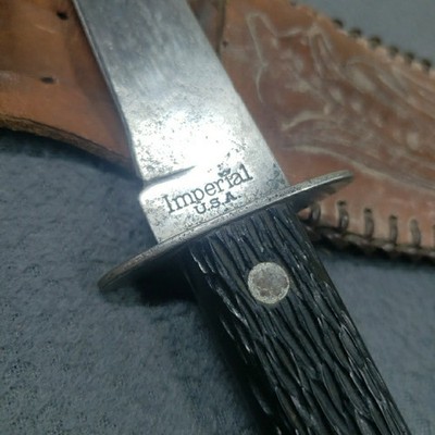 Vtg Imperial Fixed Blade Hunting Knife PROV R.I. USA w Leather