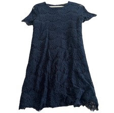 Lulus Navy Blue Lace Midi Dress with Short Sleeves