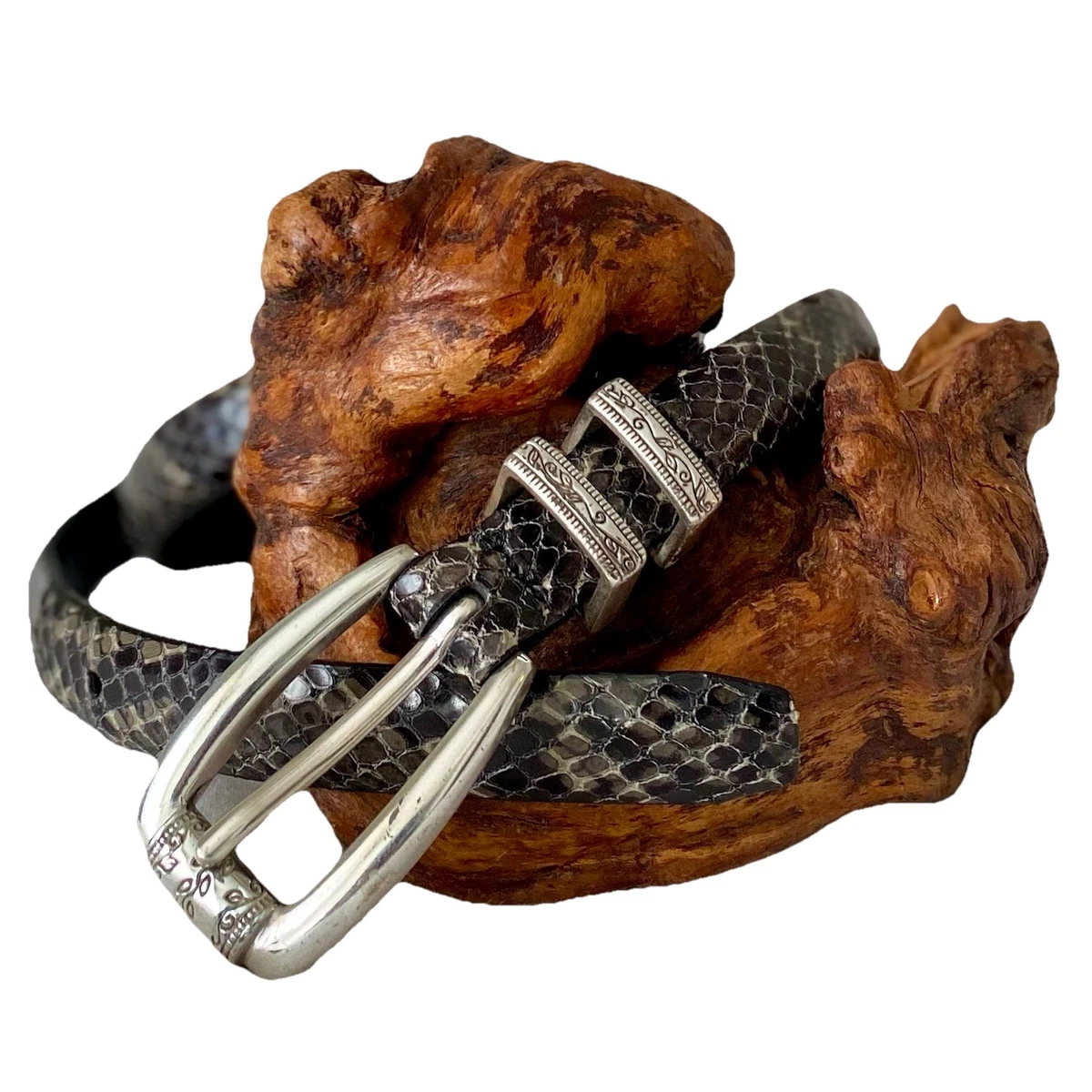 Elite Womens Snakeskin Print Belt Medium Cream Black Silver Buckle Skinny Animal Snakeskin Animal Print Wide Belts for Women for sale | eBay main image 4