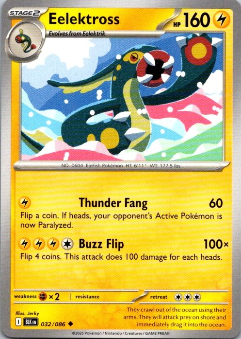 Pokemon Eelektross Normal Uncommon SV: Black Bolt 032/086 NM