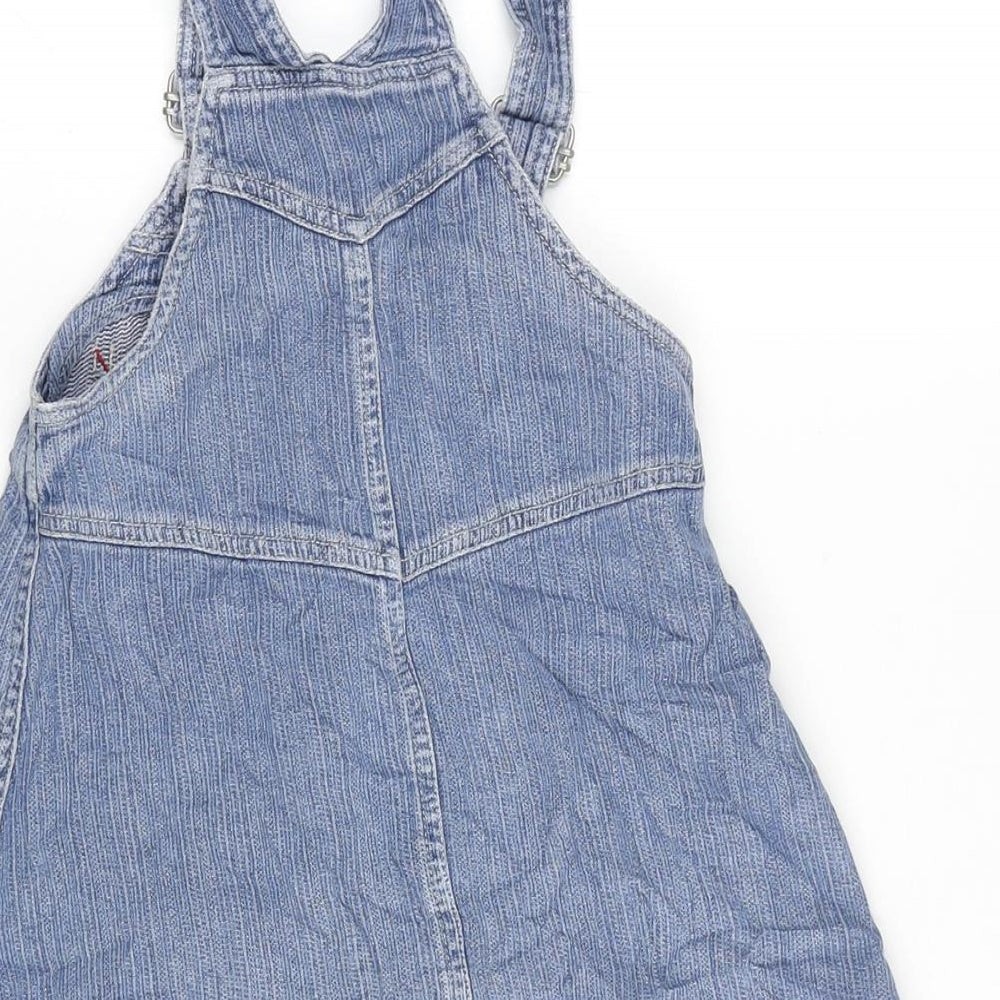 Adams Girls Blue Cotton Pinafore/Dungaree Dress Size 4 Years Square Neck Snap image 4