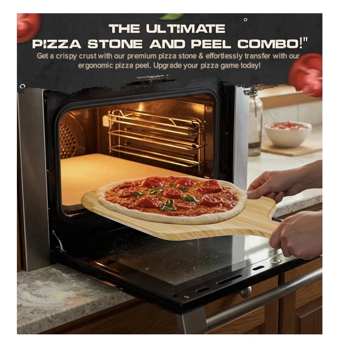 15Inch Cordierite Pizza Stone&12x12 Inch Wooden Pizza Peel–Baking Stone for Oven