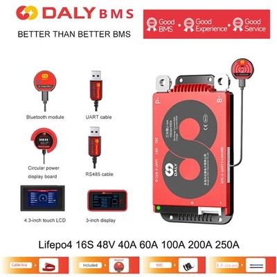 Daly Smart BMS 16S 48V 40A-250A Lifepo4 BMS Common Port w/Balance+Bluetooth lot