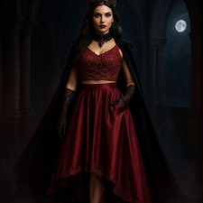 Halloween Vampire Queen Costume   Elegant Burgundy Gothic High-Low Dress SZ 1/2