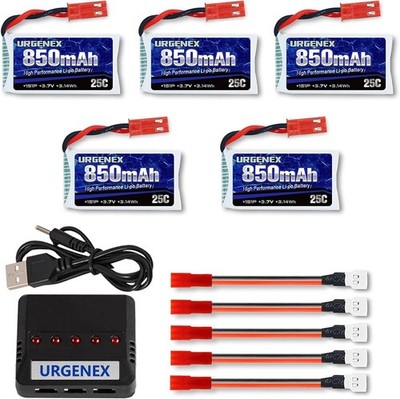 URGENEX 3.7V Lipo 850mah Rechargeable with JST Plug X5 Charger for MJX...