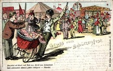 Litho greeting from the shooting festival, fair, man with pram - 4698578