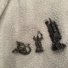 Vintage Fantasy Dragon Wizard Castle Pewter Figurines - Lot of 3 Rare Crystals