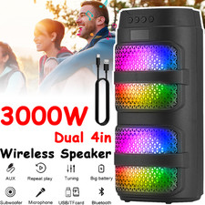Dual 4" Portable TWS Bluetooth Speaker Subwoofer Heavy Bass Stereo Sound Party