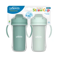 Milestones Insulated Sippy Cup with Straw and Handles, Green, 10Oz, 12M+, 2-Pack