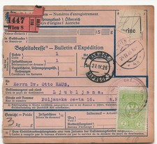 Öterreich, karta paczkowa z Wiednia do Lublajany 1926