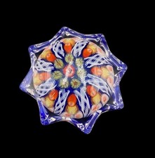 Vintage Strathearn 8 Spoke Latticino And Millefiori Glass Paperweight