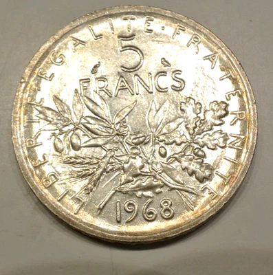 ANNEE RARE SPL ! 5 FRANCS SEMEUSE ARGENT 1968 - Photo 1/2