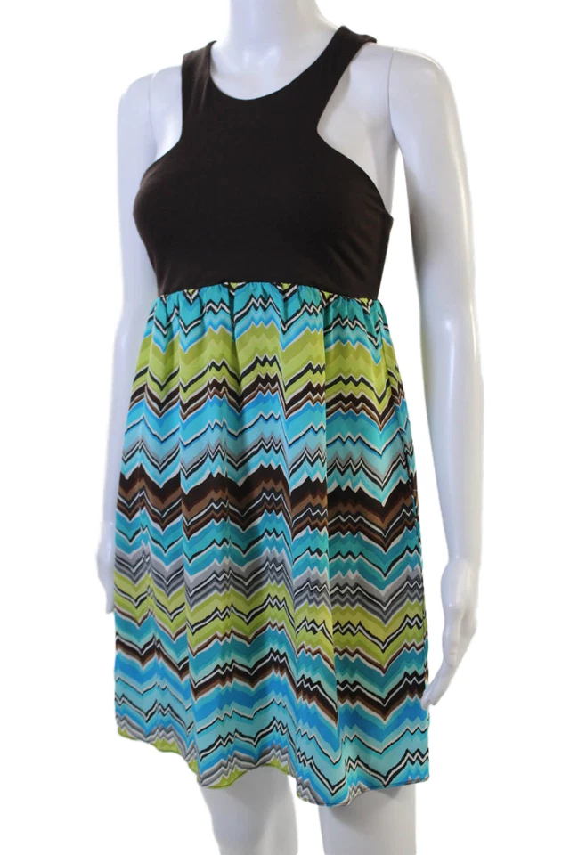 Женский черный шелковый сарафан с геометрическим узором Alice & Trixie без рукавов короткий размер S - Изображение 2 из 4