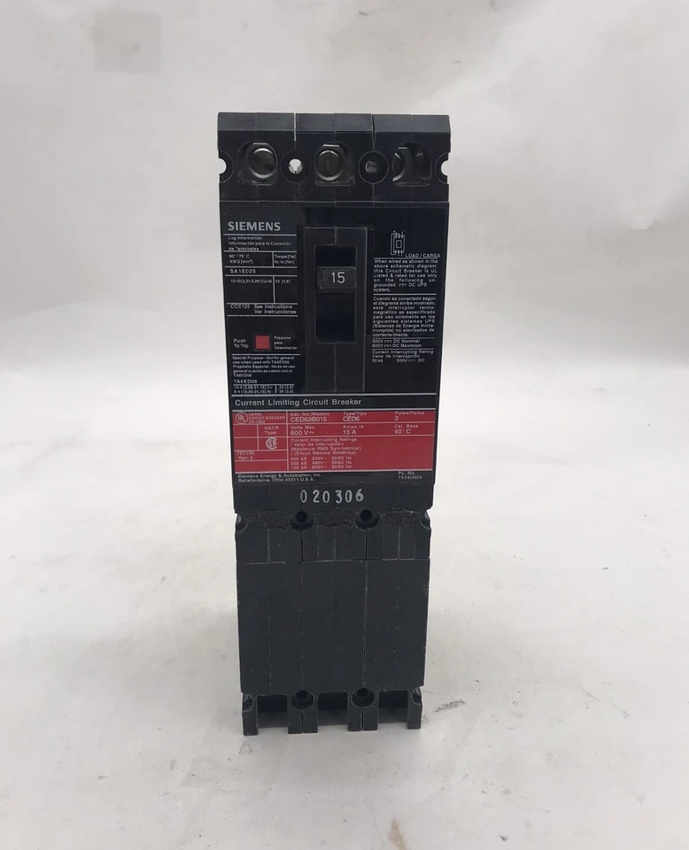 HOUSTON STOCK NEW SIEMENS CED63B015L TYPE CED 15 AMP 600V FREE 2 DAY AIR BUY NOW - Image 3 of 4