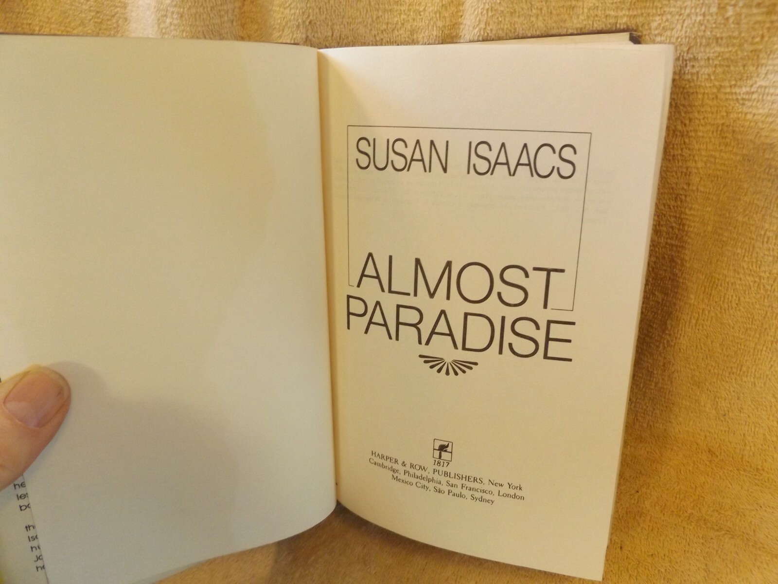 FILA ALMOST PARADISE by Susan Isaacs 1984 BCE Harper & Row hardcover and dust jacket