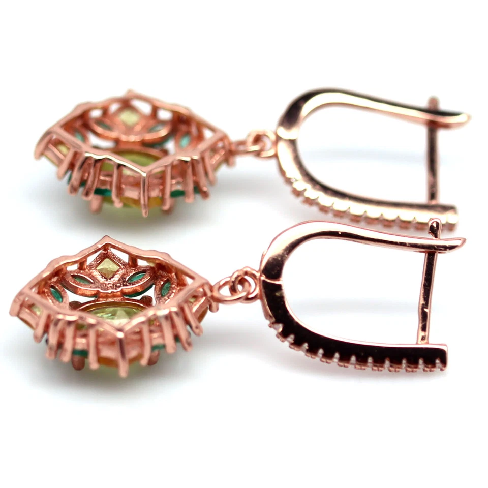 925 Sterlingsilber 5 x 7 Mm. Grün Titanit, Saphir, Smaragd & Zirkonia Ohrringe - Bild 3 von 4