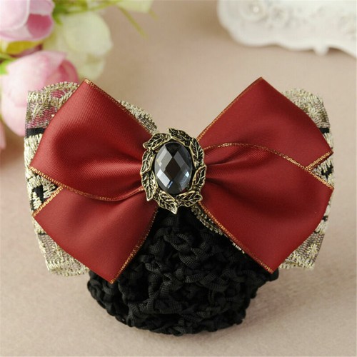 Women Girl Satin Bow Cover Bowknot Barrette Hair Clip Bowknot Net Hair Bun Snood - Picture 64 of 79