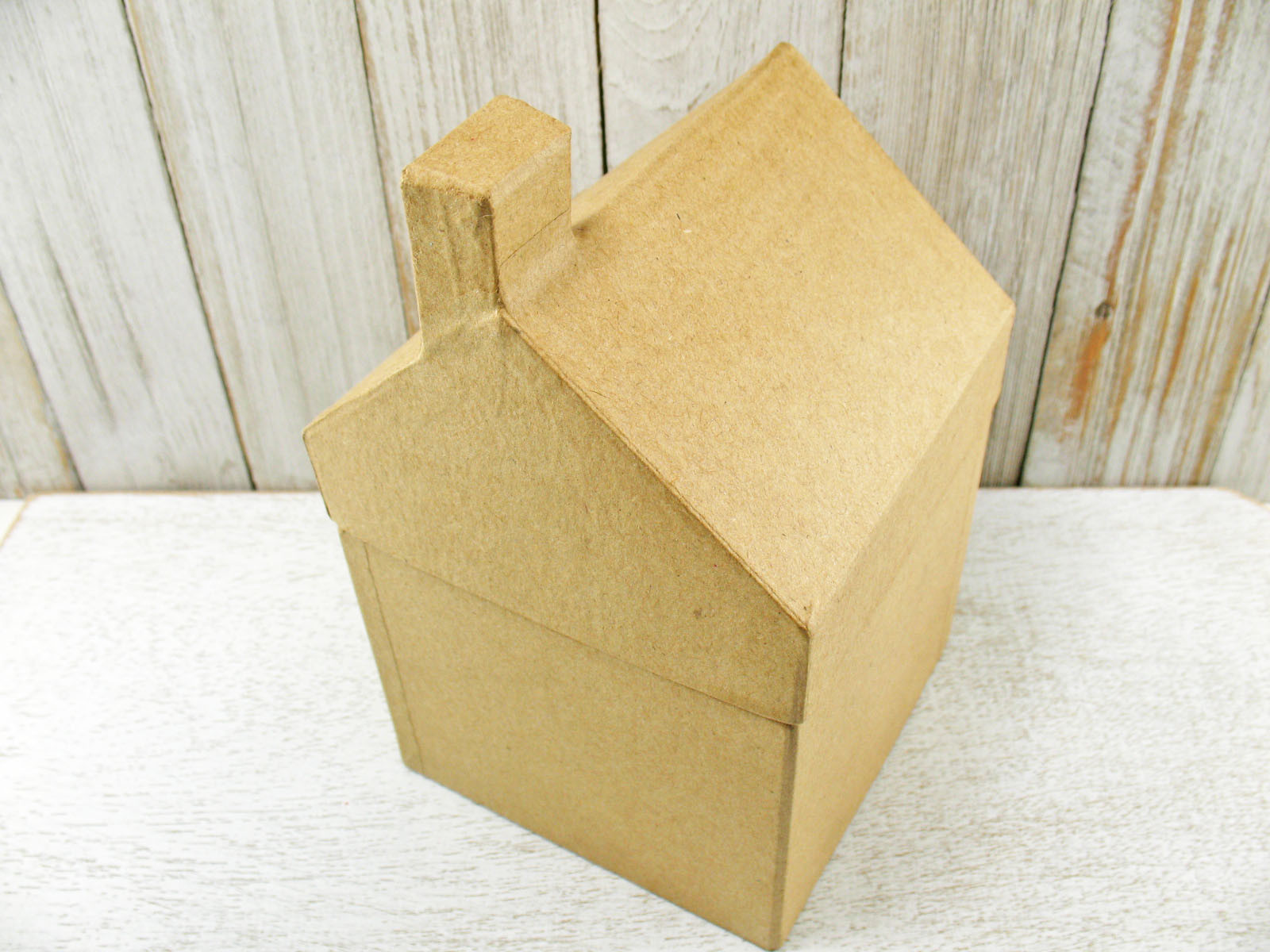 Vintage Style Papier Mache House BOX w/lid Putz Paper 6" Kraft XMas