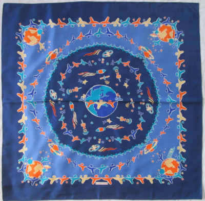 Foulard Carré En Soie Bouygues T. - 88 X 88 Cm - Vintage Français - Occasion