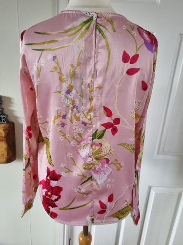 vero moda Pink Floral Satin Long Sleeve Blouse Uk Med Bnwt - Picture 9 of 9