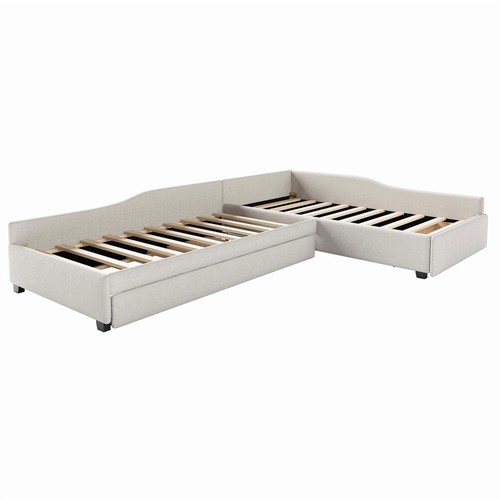 Upholstered Double Twin Size Daybed with Trundle and Drawer, Beige - Picture 58 of 60