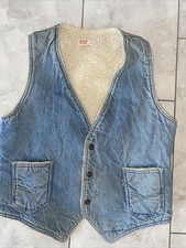 Vintage Levis Denim Sherpa Lined Vest Blue Jean Jacket 70s Orange Tab Large