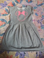 Disney Minnie Mouse Dress Size 5/6 Gray W Glitter Jeweled Sleeve Stain